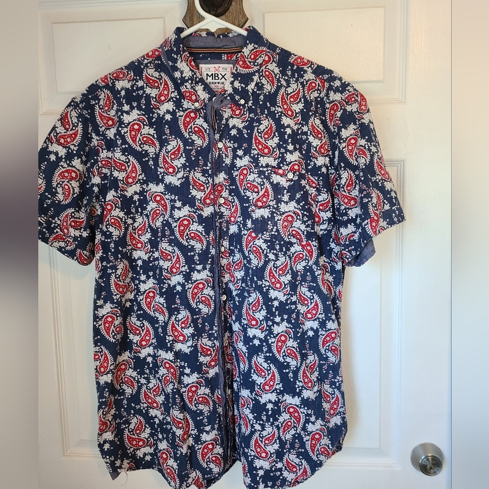 MBX Denim Wear Men's Short Sleeve Button Down Shirt,  Size: XL Color: Paisley